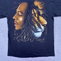 Vtg The Roxx 90s Mens L Black Graphic T Shirt Single Stitch Bob Marley Lion Zion