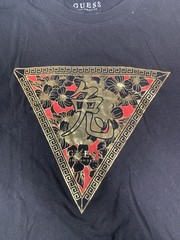 Guess LOS ANGELES Black Gold Foil Triangle Logo Graphic T-Shirt XXL