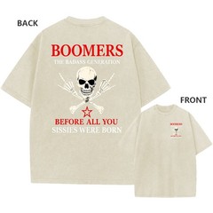 Vintage Washed Oversized Tee, “Badass Generation” Skull Print Unisex T-Shirt