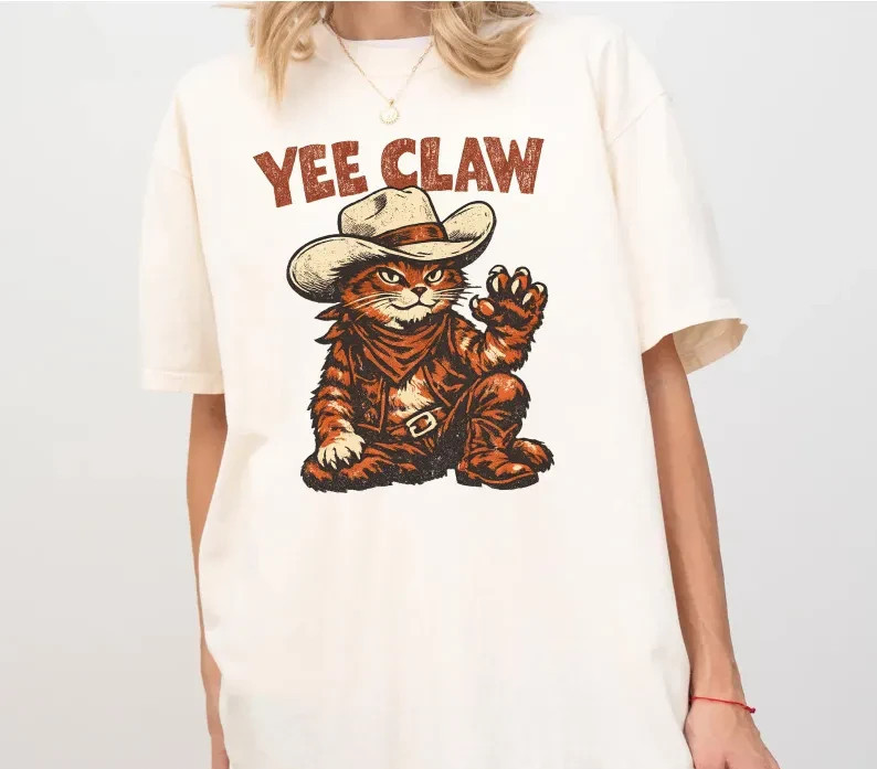 Yee Claw Funny Cat Shirt, Western Cat Tee, Cowboy Cat TShirt