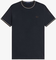FRED PERRY TWIN TIPPED T-SHIRT NAVY/WARM OAT/BURNT TOBACCO 2XL RRP £50 BNWT