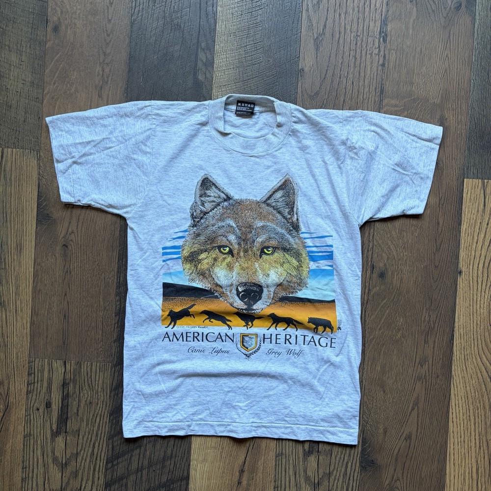 Vintage American Heritage Best FOTL Wolf Shirt Mens S Gray Murina Made USA 90s