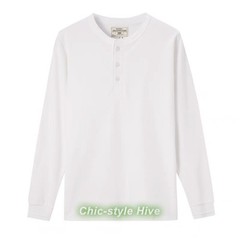 Mens Long Sleeve Shirts Soild Color Heavy Cotton Retro Casual T-Shirts Pullover