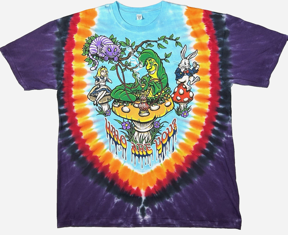 Alice In Wonderland Front/Back Graphic Tie Die T-Shirt Size XL Liquid Blue New
