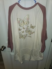 Women’s 3XL Long Beige/Pink Raglan Crew T-Shirt Butterfly Fearless Joshua 1:9