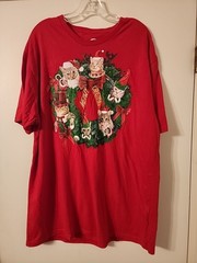 HOLIDAY TIME Unisex Sz 2XL 50-52 Red Fun Ugly Christmas “Cats” T-Shirt EUC!