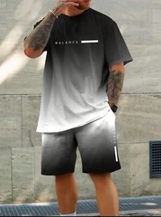 Men’s Casual 2pcs Set, “BALANCE” Gradient 3D Print, Crew Neck T-shirt & Short