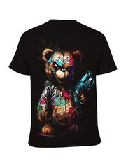 Men’s Casual Short Sleeved T-shirt, Unique Bear Print – Soft Polyester Fiber, Ma