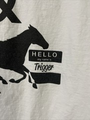 “Hello My Name Is Trigger” Sz. M Unisex White/black Print Cotton Short Sleeve