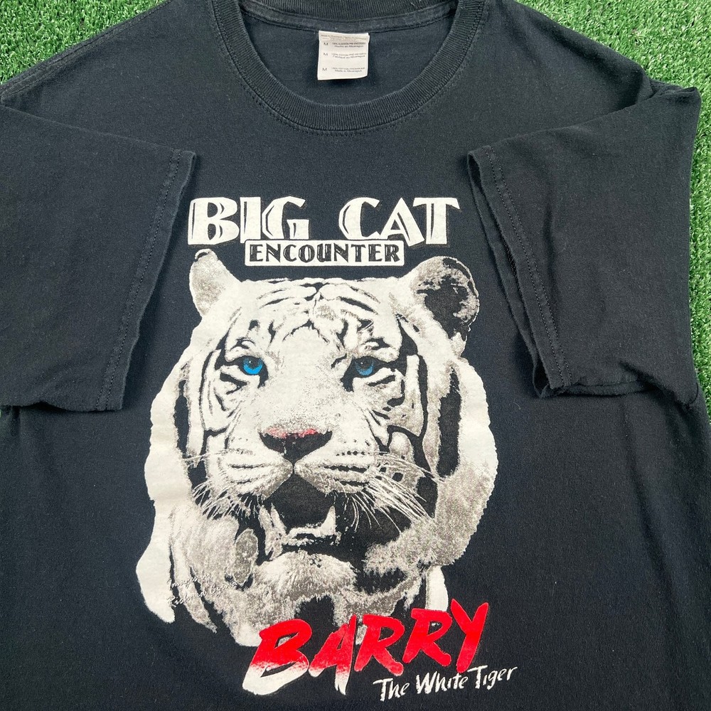 VTG Big Cat Encounter Barry The White Tiger Nature Animal T-Shirt Men’s M Black