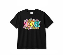 Retro Floral Nurse T-Shirt – Boho Wildflower Graphic Tee for RN Gift