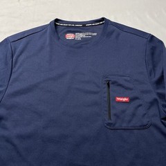 Wrangler Workwear Base Layer T-Shirt Mens XL Blue Zip Pocket Thermal Long Sleeve