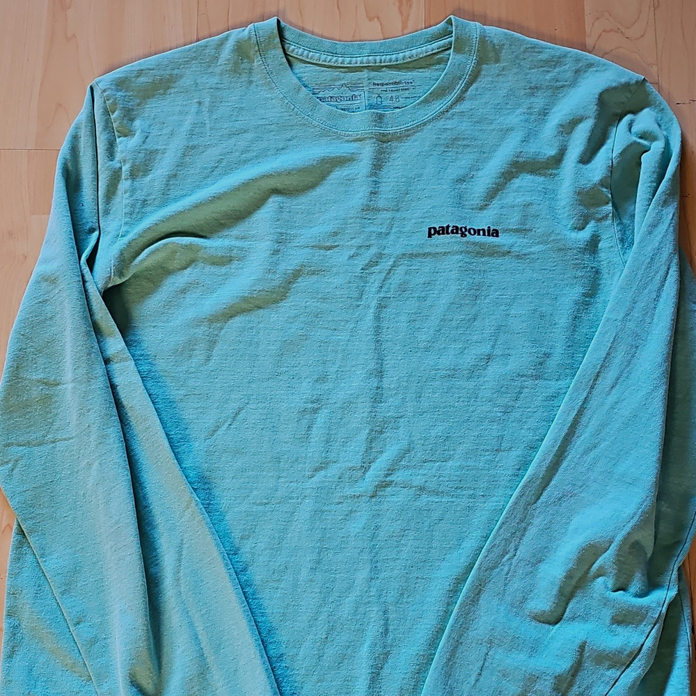 Patagonia Men’s M Blue Long Sleeve Crew Neck Graphic Logo Responsibili-Tee