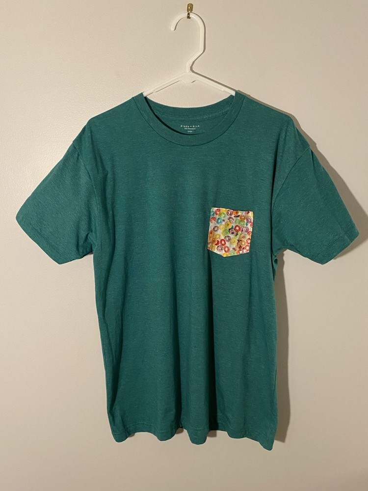Blade + Blue T Shirt Mens Large Green Pocket Tee Made In USA Cotton Poly Casual