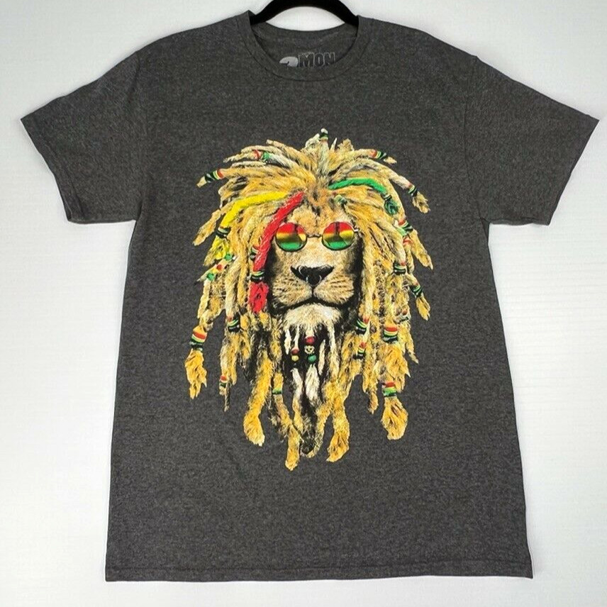 2 Monkeys Shirt Men Medium Reggae Lion Rasta Dread Sunglass Work Party Core Ex