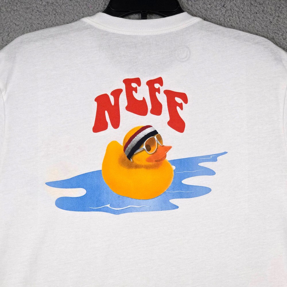 NEFF SHIRT RUBBER DUCK MENS Large WHITE SURFER SKATE OUTDOOR LIGHTWEIGHT NWT