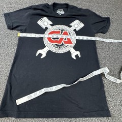 CA Shirt Mens Small Black Mechanic Graphic Automotive Tools Pistons Wrenches USA