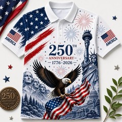 USA 250th Anniversary Golf Polo Shirt 1776-2026 American Flag Patriotic (S-5XL)
