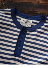 American Tough Guy Style Henry Collar Striped Washed Cotton Short Sleeved Shirt