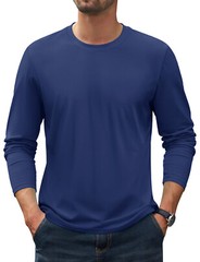 Mens Long Sleeve Shirts Cotton Moisture Wicking Undershirt Comfort Pullover Tops