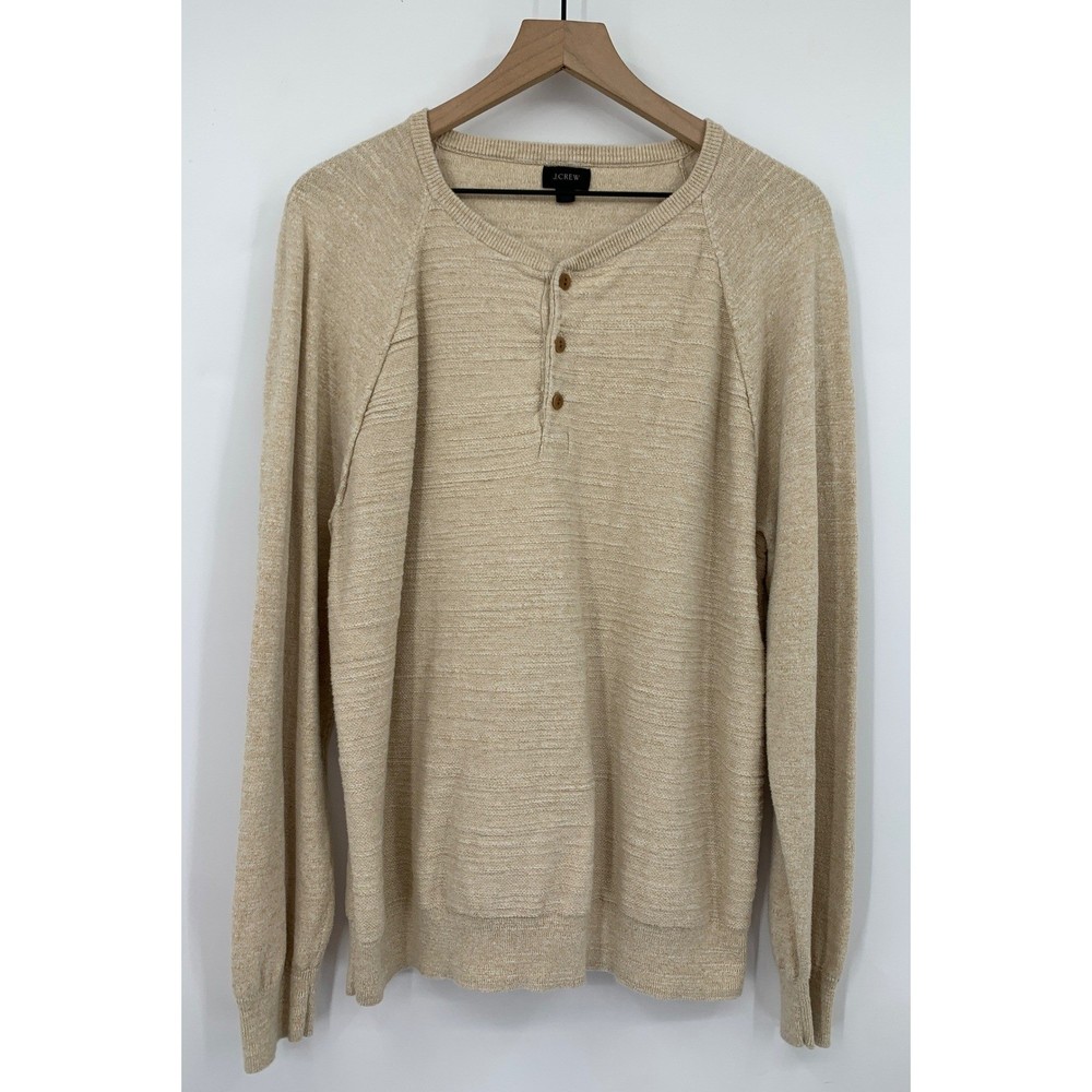 J Crew Shirt Mens Large Tan Textured Henly 100% Cotton Neutral Casual