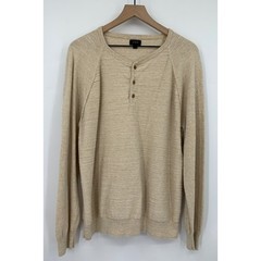 J Crew Shirt Mens Large Tan Textured Henly 100% Cotton Neutral Casual