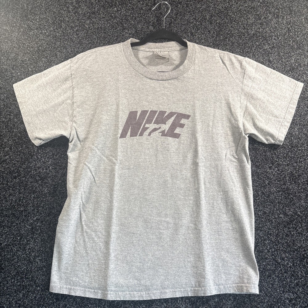 Vintage Nike Shirt Men M Gray Solid Graphic Print Spellout Casual Y2k Tee**206*