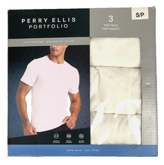 Perry Ellis Portfolio 3 Pack White Crew Neck T-Shirts Soft Touch Size S NWT