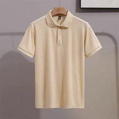 Men’s Striped Shirt Short Sleeve Moisture Wicking Lapel Neckline Slight Stretch
