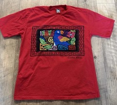 Vintage 90s Costa Rica Parrot Large Red Single Stitch Embroidered Tshirt