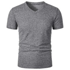 Summer Men Muscle V-Neck T-Shirt Ribbed Stretch Workout Gym Streetwear Tee Gift