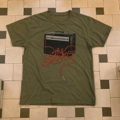 The Strokes Amplifier Red Cable Logo Shirt Military Green Indie Rock