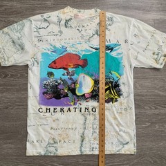 Vintage Cherating Malaysia AOP Nature Souvenir Map T-Shirt Sz. M-L