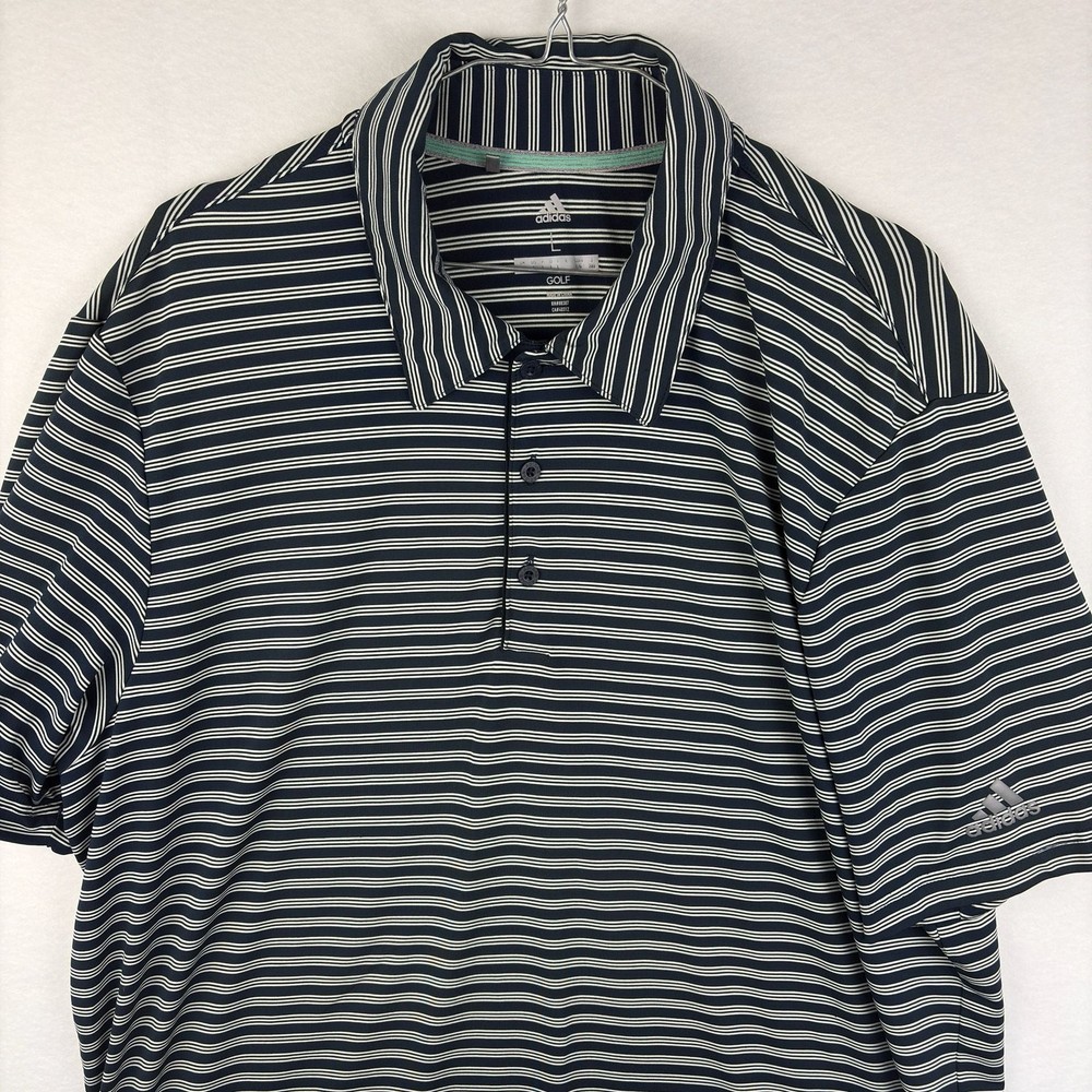 Adidas Golf Men’s Black and White Striped Short Sleeve Polo Shirt