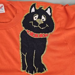 Jerzees Vintage Orange Halloween Applique Painted Black Cat T Shirt Size XL USA