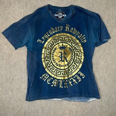 Rawyalty Couture T-Shirt Mens 3X Blue Gold Foil Rhinestone V-Neck Streetwear
