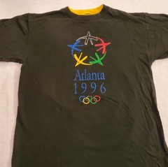 Vintage 90s XL Atlanta 1996 Olympics Games Art Logo T Shirt Sports Ringer Salem