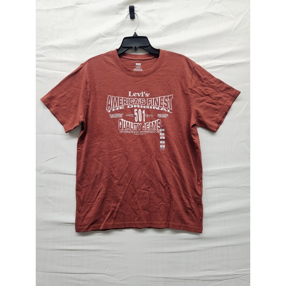 Levis Mens 501 Quality Jeans Graphic T-Shirt Relaxed Fit Rust Brown Small NEW