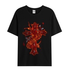 Fashion Trend Cross Hot Diamonds Rhinestones Black Summer Luxury Men T-Shirt