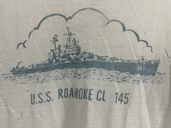 VTG 40s 50s USS Roanoke CL 145 USN Crew Military Issued Thrashed Worn T-Shirt M