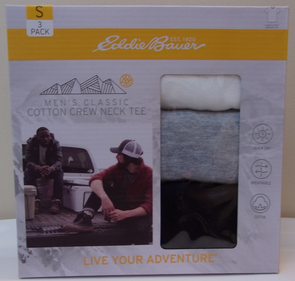 Eddie Bauer Classic Cotton Crew Neck Men’s T-Shirt SET As Shown Boxed SMALL NWT