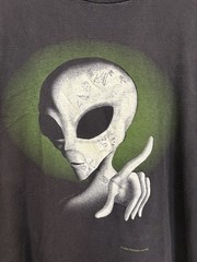 Fashion Victim Vintage 90s Alien Graphic Print T-Shirt XL Black Cotton Crew