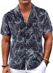 Men’s Hawaiian Shirt Tropical Floral Short Sleeve Button Down Casual Beachwear