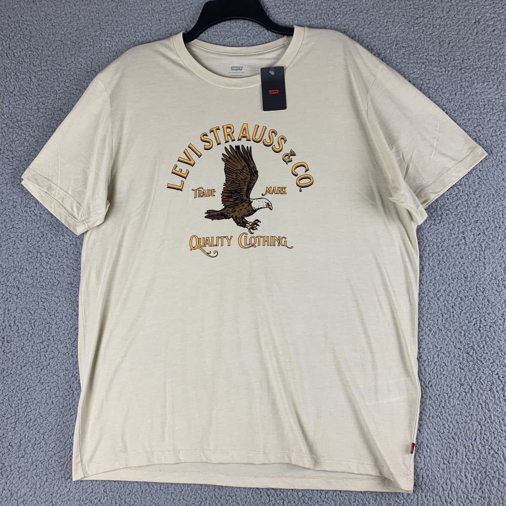 Levi’s T-Shirt Men’s Large Beige Cotton Polyester Viscose Crew Neck