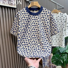 Men’s Floral Print Short Sleeve Cotton T-Shirt Casual Retro Round Neck Tee