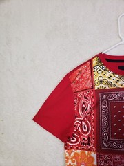 Maxi Milian N Y Men Shirt Large Red Bandana Patchwork Cotton B Short Sleeve T