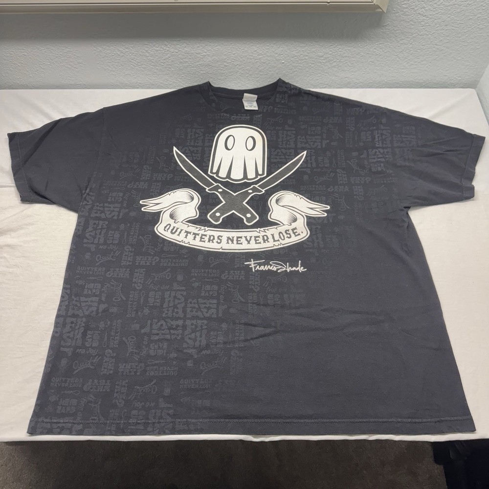 Franco Shade / Gost BrandMen’s 3XL Gray “Quitters Never Lose” Preshrunk Tee