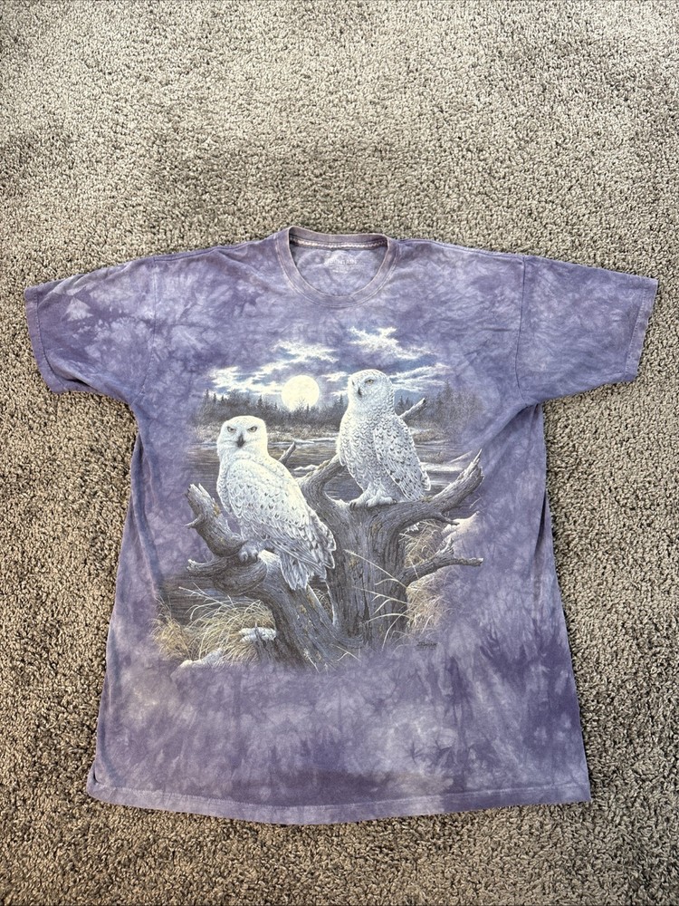 Vtg The Mountain T Shirt Mens 2XL Blue Nature Owl Woods Hunting Blue 1999