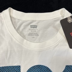 Levi’s 501 Best Pair Denim Graphic T-Shirt White Crew Neck Relaxed Fit Size L