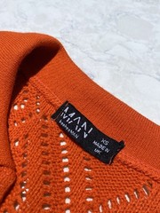Boohoo Man Orange Boxy Oversized Pattern Open Stitch Stretch Short Sleeve XS